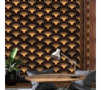 Carta da Parati Nera e Oro, 44 x 300 cm Carta da Parati Geometrica Dorata Astratta Parato Adesivo per Parete Righe Boho Strisce Pellicola Adesiva per Mobili,Camera da Letto,Soggiorno,Bagno,Cucina