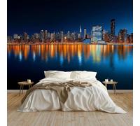 Carta da parati New York City Vista Notturna Empire State Building Fotomurali Murale alla moda Decorazione da Muro Poster 250x175 cm Gigante Design Carta per pareti Ornamento, Blu