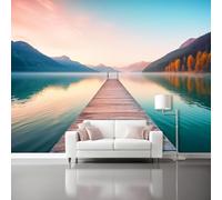 Carta da parati non tessuta 300 x 210 cm Molo Dell'Alba Poster gigante da parete, Stile Minimalista per la decorazione della parete della camera da letto del soggiorno, Blu