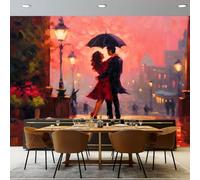 Carta da parati non tessuta 350 x 256 cm Motivo Di Coppia In Città Poster gigante da parete, Colore Arancione per la decorazione della parete della camera da letto del soggiorno