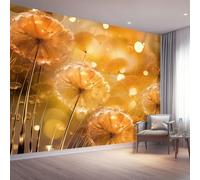 Carta da parati non tessuta 400 x 280 cm Gocce Di Rugiada Di Tarassaco Poster gigante da parete, Stile Della Pianta per la decorazione della parete della camera da letto del soggiorno, Oro