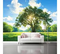 Carta da parati non tessuta 400 x 280 cm Stile Naturale Poster gigante da parete, Modello Di Prateria Illuminata Dal Sole per la decorazione della parete della camera da letto del soggiorno, Verde