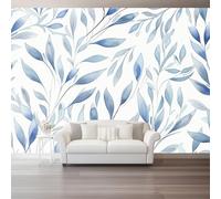 Carta da Parati Non Tessuta - Acquerello Piante Foglie Di Salice Carta da Parati Fotomurale 150 x 105 cm, Blu-Grigio Poster Decorativo Murale di Moda per Camera da Letto Soggiorno