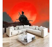 Carta da parati non tessuta Stile Giapponese 250 x 175 cm, con Motivo Montagne Samurai, Rosso Carta da Parati per Arredamento di Bagno Soggiorno Cucina e Camera da Letto