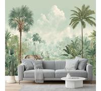 Carta da parati non tessuto Acquerello Animali della giungla Palme Decorazione murale stampata 350 x 256 cm Immagini murali per poster Foto arazzo decorativo Soggiorno Bagno Camera da letto Colorato