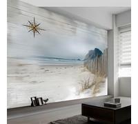 Carta da parati non tessuto texture del legno spiaggia oceano, Affresco murale design ruggine chic per camera e ufficio - Carta da parati panoramica facile da applicare 200L x 140A cm