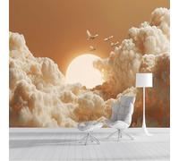 Carta da parati Nuvole Al Tramonto, 150x105cm Fotomurali in Seta Cielo Sognante Decorazione da Muro XXL Poster Gigante Design per Ufficio TV Sfondo, Arancione Chiaro