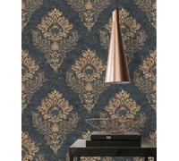 Livingwalls Carta Da Parati Damasco Alena - St. Petersburg Metropolitan Stories 2 A.S. Création tessuto non 10.05 x 0.53 Blu Scuro, Oro Prodotto Germania 379012 37901-2