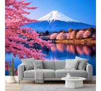 Carta Da Parati Paesaggio Giapponese Panoramica 3D Non Tessuto - Fiori Rosa Rosa Monte Fuji Fotomurale Per Soggiorno, Camera Da Letto, Ufficio, Poster Gigante Design Moderno 250 X 175 Cm