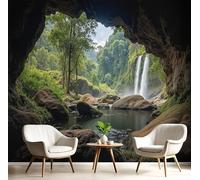 Carta Da Parati Paesaggio Naturale Cascata Nella Giungla ,300L × 210A cm Fotomurali In Seta Design Grotta Oscura 3D Decorazione Da Muro Xxl Poster Gigante Design Per Ufficio Tv Sfondo - Abbronzatura