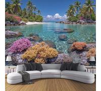 Carta Da Parati Paesaggio Sottomarino Un'Isola Tropicale ,350L × 256A cm Fotomurali In Seta Acqua Mare Limpida 3D Decorazione Da Muro Xxl Poster Gigante Design Per Ufficio Tv Sfondo - Turchese