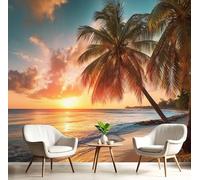 Carta Da Parati Palme Tropicali 450X315Cmcolori Misti Tessuto Di Seta Murale Alla Decorazione Da Muro Gigante Design Carta Per Pareti Tramonto Sulla Spiaggia Aspetto Concreto Natura