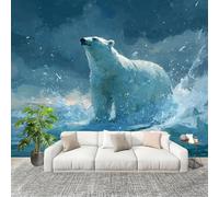 Carta da Parati Panoramica 200x140 cm Disegno di Un Orso Polare Fotomurale Dimensioni Personalizzate per Soggiorno, Camera dei Bambini Decorazione Blu Murali in Tessuto Non Tessuto