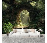 Carta da Parati Panoramica 200x140 cm Segreto Della Junglea Fantastica Fotomurale Dimensioni Personalizzate per Soggiorno, Camera dei Bambini Decorazione Verde Murali in Tessuto Non Tessuto