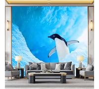 Carta da Parati Panoramica 250 x 175 cm (L x A), Azzurro Murales in Tessuto Non Tessuto - Carino Animali Pinguini Ghiacciai Decorazione da Muro per Soggiorno Corridoio Ufficio