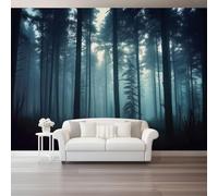 Carta da Parati Panoramica 250 x 175 cm - Oscuro E Misterioso Foresta Alberi Carta da Parati per Soggiorno Camera da Letto Ufficio, Blu Scuro Moderna Fotomurali Murales Poster Gigante