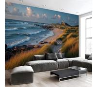Carta da Parati Panoramica 250Lx175A cm Decorazione Rivestimento Murale, Decorativo per Camera da Letto Soggiorno, Design Fotografia Di Coste Paesaggi Dune Spiagge, Oro Blu