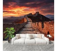 Carta da Parati Panoramica 250x175 cm Panorama Della Grande Muraglia Al Tramonto Fotomurale Personalizzate per Soggiorno, Camera dei Bambini Decorazione Stile Retrò Murali in Tessuto Non Tessuto