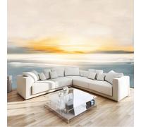 Carta da Parati Panoramica 300 x 210 cm (L x A), Tessuto non Tessuto Murale Astratto Minimalista Costiero Alba - per Soggiorno Camera dei Bambini e Beige Decorazione da Parete