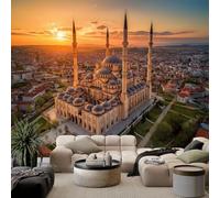 Carta da Parati Panoramica 300 x 210 cm (L x A), Tessuto non Tessuto Murale Fotomurale Moderno Città Alba Architettura - per Soggiorno Camera dei Bambini e Arancione Decorazione da Parete