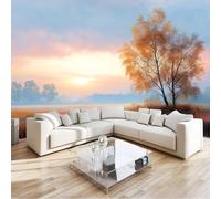 Carta da Parati Panoramica 300 x 210 cm (L x A), Tessuto non Tessuto Murale Natura Piante Alba - per Soggiorno Camera dei Bambini e Azzurro Decorazione da Parete