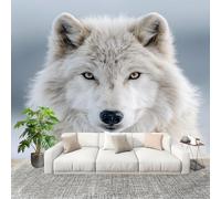Carta da Parati Panoramica 300x210 cm Primo Piano Del Lupo Artico Fotomurale Dimensioni Personalizzate per Soggiorno, Camera dei Bambini Decorazione Bianco Murali in Tessuto Non Tessuto