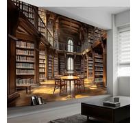 Carta da parati panoramica 3D antico castello biblioteca, carta da parati murale multicolore per soggiorno camera da letto cameretta - Decorazione murale fotografica 350L x 256A cm