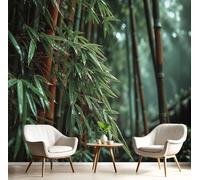 Carta da Parati Panoramica 3D Seta Boschetto Di Bambù Rugiada, 200 x 140cm Murali Panoramica Tranquillità Natura per Soggiorno, Adulto Camera dei Bambini, Ristorante Decorazione, Verde Smeraldo