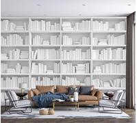 Carta da Parati Panoramica 400Lx280A cm Decorazione Rivestimento Murale, Decorativo per Camera da Letto Soggiorno, Design Fotografia Di Moderno Semplice Libreria Libri, Grigio Bianco