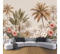 Carta Da Parati Panoramica Acquerello Ibisco 300×210cm Fotomurali in TNT Murale Giungla Tropicale Decorazione da Muro XL Poster Gigante Design Cameretta Carta per Pareti Soggiorno