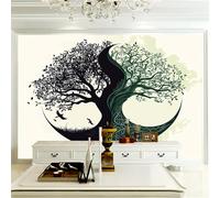 Carta da parati panoramica Albero Della Vita Verde 3d 350 x 256 cm - Carta da parati Simbolo Yin-Yang - grandi murali poster per soggiorno, camera da letto, adulto e studio