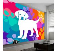 Carta da parati panoramica animali cane impronte di zampa, foto murale moderna 400L x 280A cm - Carta da parati decorazione casa arte cartone animato per soggiorno camera dei bambini ufficio
