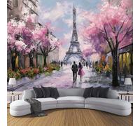 Carta da Parati Panoramica Architettura Francese, 350x250cm Decorativo Sfondo Romantica Scena Strada Parigina Carta da Parete Seta Decorazioni da Parete per Soggiorno Camera Da Letto e Cucina, Rosa