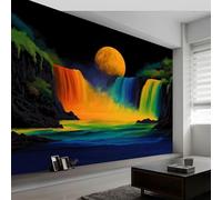 Carta da parati panoramica arcobaleno cascata luna rocce, foto murale moderna 250L x 175A cm - Carta da parati decorazione casa stile fantasy per soggiorno camera dei bambini ufficio