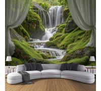 Carta da Parati Panoramica Cascata Fuori Dalla Finestra Foto Wallpaper Poster XL Design Natura Muschio Rocce Murale Decor della Parete Soggiorno Camera da Letto Carta da Parati Muro 250×170cm