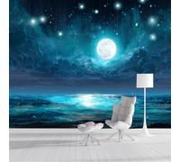 Carta da Parati Panoramica Cielo Stellato Dell'Oceano 350x250cm Murale in Seta Mare Di Fantasia Poster Murale Giganti Decorazione da Muro per Soggiorno Corridoio Ufficio, Blu Scuro
