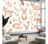 Carta da parati panoramica con cervi animali della foresta acquarello, carta da parati personalizzata marrone, murale moderna per soggiorno o camera da letto, decorazione murale 400 x 280 cm (L x A)