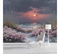 Carta da Parati Panoramica Dune Di Erba E Sabbia, Fotomurali in Seta Tramonto Sulla Spiaggia XXL Poster Gigante Decorazione da Parete per Soggiorno, Camera, Ristorante, Grigio-Blu, 400x280cm
