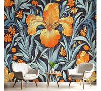 Carta da Parati Panoramica Elegante Iris, Carta da Parati Seta Poster Murale Stile William Morris, 300 x 210cm (L×H) Arancione Blu Poster Quadri Fotografici Murali Per Camera Soggiorno