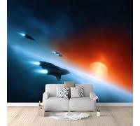 Carta da Parati Panoramica Fantascienza Spazio Astronave, Blu Grigio Carta da Parati Murale 300 x 210 cm (L x A) - Poster Decorativo Per Soggiorno Camera da Letto Dei Bambini E Studio