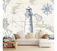 Carta da Parati Panoramica Faro della mappa dell'oceano 350x256 cm Carta da Parati Murale Non Tessuto Poster Gigante, per Camera da Letto Soggiorno TV Sfondo Parete Murali