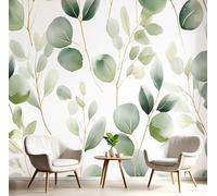 Carta da Parati Panoramica Foglie Di Eucalipto, Carta da Parati Seta Poster Murale Acquerello Pianta, 250 x 175cm (L×H) Grigio-Verde Poster Quadri Fotografici Murali Per Camera Soggiorno