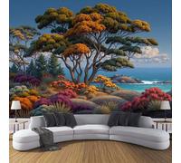 Carta Da Parati Panoramica Foresta Di Tassi Di Rocky Beach, Murali Panorami Foresta Della Costa Dei Cartoni Animati per Soggiorno Adulto Camera Ristorante Decorazione Grandi Murali Poster 250x175cm