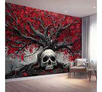 Carta Da Parati Panoramica Fotomurale Stile Gotico Rosso Teschio Albero Antico Tappezzeria Murale Xxl Grande Formato Stampa Digitale Ad Alta Risoluzione Parete Soggiorno Camera 400 X 280 Cm