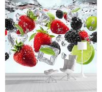 Carta da Parati Panoramica Fragola E Lime 450x315cm Murale in Seta Frutta E Cubetti Di Ghiaccio Poster Murale Giganti Decorazione da Muro per Soggiorno Corridoio Ufficio, Rosso