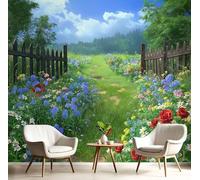 Carta da Parati Panoramica Giardini Sentieri 3D di Seta, 150Lx105A cm, Prati Fiori Selvatici Grandi Murali Verde, per Soggiorno, Camera da Letto Studio Camera dei Bambini Decorazione
