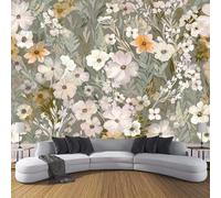 Carta Da Parati Panoramica Giardino Inglese 3D Seta,200L × 140A Cm - Carta Da Parati Fiori Motivo A Foglie - Verde Chiaro Grandi Murali Poster Per Soggiorno,Camera Da Letto,Adulto E Studio