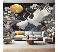 Carta da Parati Panoramica Gru dalla corona rossa con fiore di prugna lunare Foto Wallpaper Poster Gigante Design 300 x 210 Murale Decor della Parete Soggiorno Camera da Letto Carta da Parati Muro