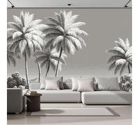 Carta da Parati Panoramica in Seta 250x175cm, Foresta Pluviale Tropicale Colline Del Fiume Palm Tree, per Soggiorno Camera Ristorante Camera dei Bambini e Decorazione da Parete Bianco Grigiastro