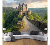 Carta da Parati Panoramica in Seta, 250x175cm Fotomurale con Edifici Sulla Collina, Grandi Murali Poster Castello Medievale Decorazione Murale per Soggiorno, Camera da Letto, Studio, Marrone Chiaro